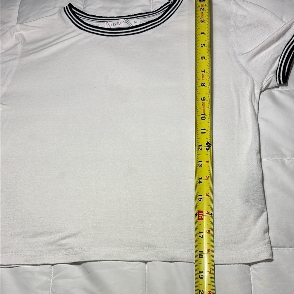 White T-Shirt with Black Ringer Trim Crop - Picture 4 of 6